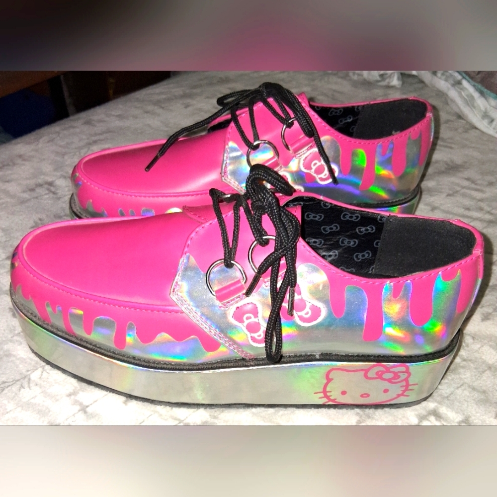Hello Kitty Pink and Silver Womens Size 10 Platform Shoes